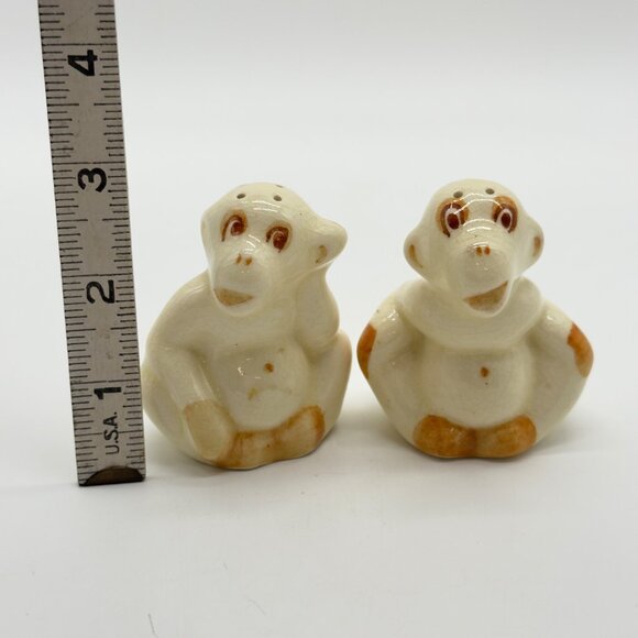 Vintage Kissing Ceramic Monkey Salt Pepper Shaker Set With Cork Stoppers - Picture 5 of 10